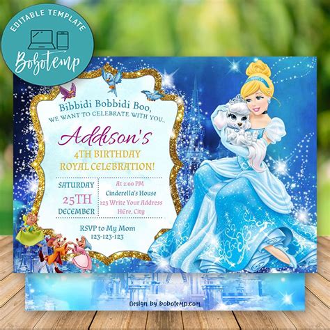 Editable Disney Cinderella Invitation Instant Download Bobotemp