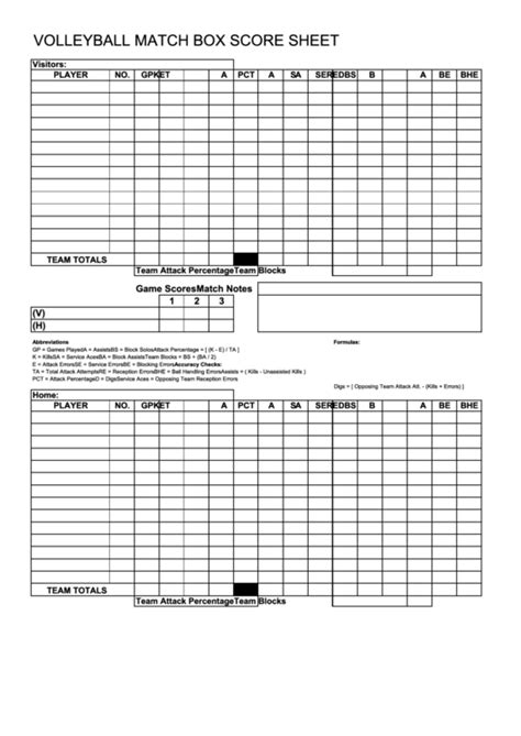 Volleyball Match Box Score Sheet Volleyball Volleyball Score Sheet