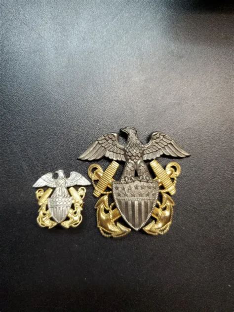 2 Vintage Ww2 Us Navy Officers Eagle Shield Anchors Pin Badge Sterling