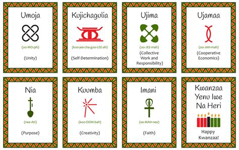 A Set Of Cards With Seven Signs Of The Kwanzaa Principles Symbol With