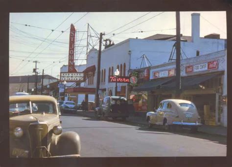 Portland Oregon Downtown Street Scene 1940s Cars Postcard Copy Stores