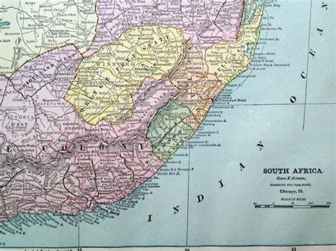 1888 Vintage Map Of South Africa Antique South Africa Map