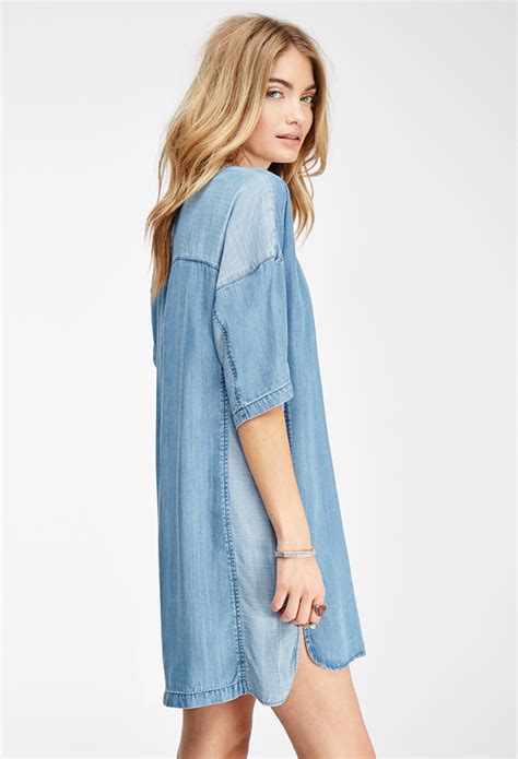 Forever 21 Contemporary Life In Progress Chambray Shift Dress In Blue Lyst