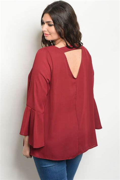 Buy Designer Plus Size Burgundy Ruffle Sleeve Top For Women Online