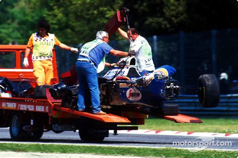 The Fatal Crash Of Ayrton Senna At Tamburello The Wrecked Car Of Ayrton Senna At San Marino Gp
