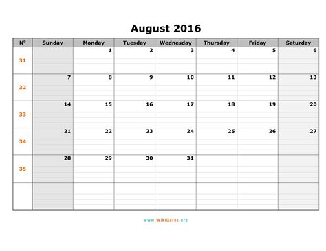 August 2016 Calendar With Holidays August 2016 Calendar Image