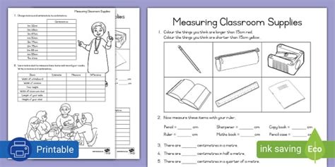 Measuring Classroom Supplies Length Worksheets Grade 4