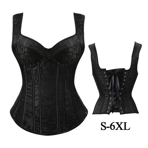 Sexy Steampunk Zipper Corset Plus Size Retro Cosplay Bustier Dress Black Lacing Up Corselet Top