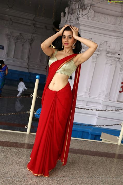 Saree Seduction Hritiqa Chheber In Red Saree And Golden Backless Blouse