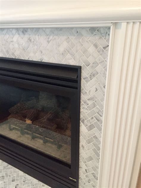 2x1 Italian Marble Herringbone Tile Fireplace Renovation Marble