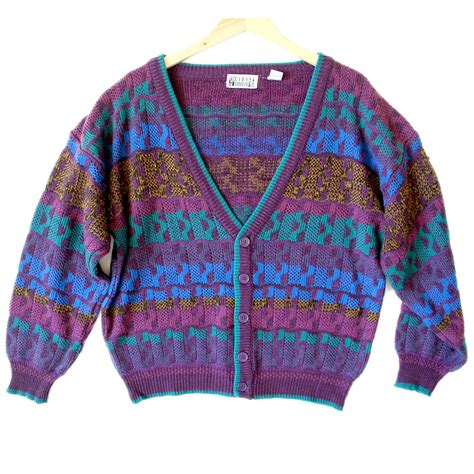 Vintage 80s Purple Cosby Cardigan Ugly Sweater The Ugly Sweater Shop