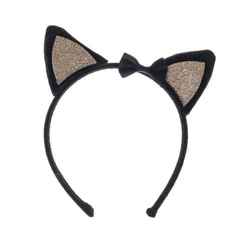 Claires Club Cat Ears Headband Black Glitter Cat Ears Gold Glitter