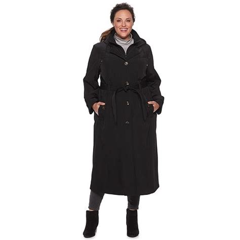 Plus Size Tower By London Fog Hooded Long Trench Coat