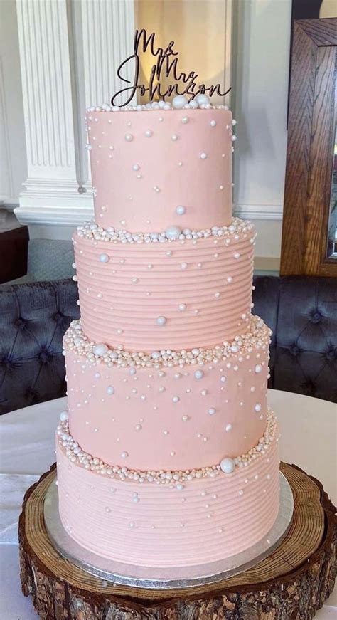 50 Timeless Pearl Wedding Cakes Pink Four Tiered Pearl Cake