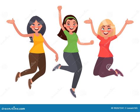 Beautiful Girls Are Jumping With Happiness Women S Joy Vector Stock