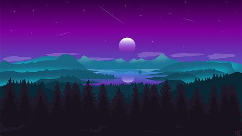 Horizon Moon Mountains Forest Digital Art Hd Wallpaper Pxfuel