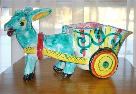 Donkey With Cart Planter Vintage Large Colorful By Fineoldthings