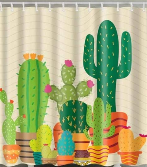 Strongdesigns Cactus Printed Shower Curtain Size 70x70 Waterproof