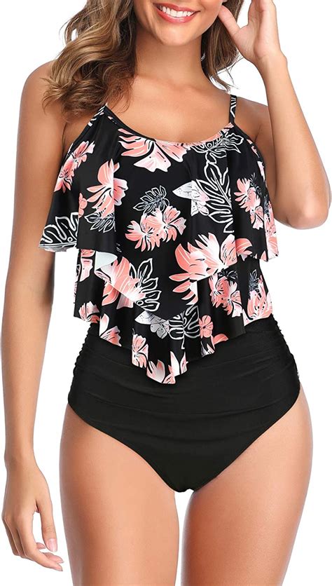 Azue Tankini Swimsuits For Women High Waisted Bikini Ruffled Tank