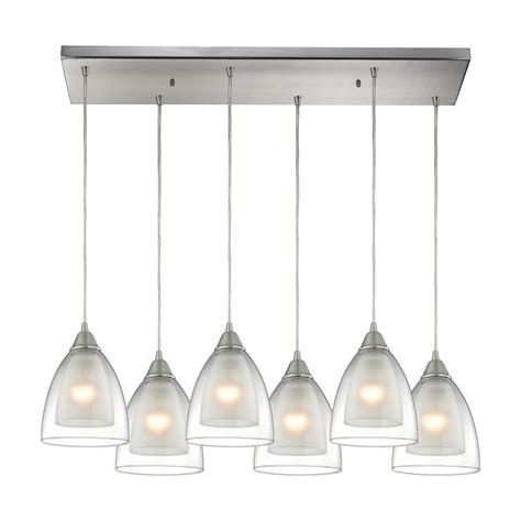 Layers 6 Light Rectangular Pendant Fixture In Satin Nickel With Clear