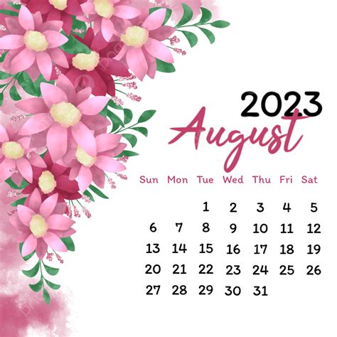 August 2023 Calendar And Pink Flowers Ornament August 2023 2023