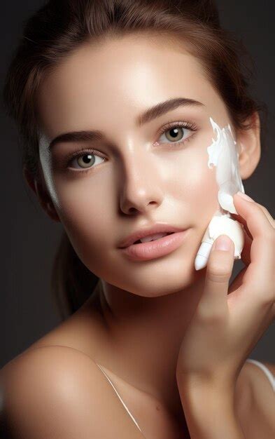 Premium Ai Image Cream On Face Woman Beauty Healthy Skin Close Up Portrait