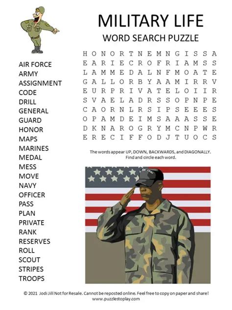 Military Life Word Search Puzzle Puzzles To Play