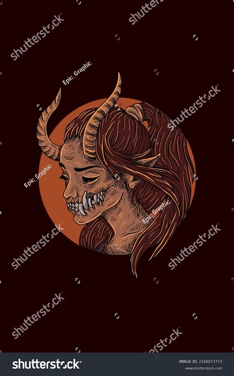 Horned Devil Girl Vector Illustration Stock Vector Royalty Free