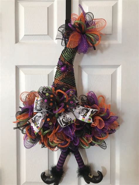 Witch Hat Wreath Witch Hat Wreaths Halloween Wreath | Etsy in 2020 | Halloween mesh wreaths ...