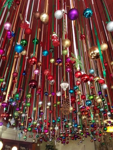 Christmas Balls Hanging From The Ceiling Christmas Ceiling