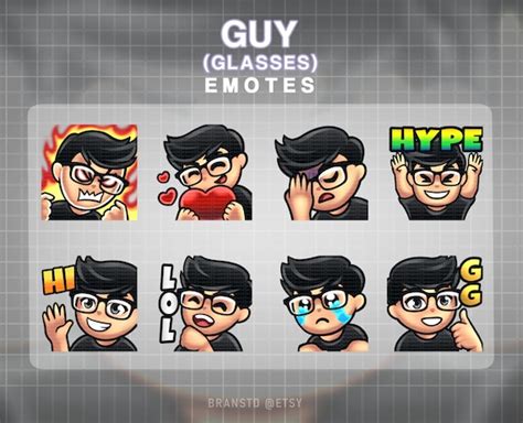 8x Guy With Glasses Emotes Guy Twitch Emotes Etsy