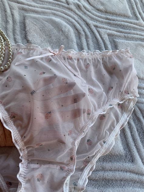 sheer chiffon panties hi cut brief see thru panty vtg style strawberries 3x 10 ebay