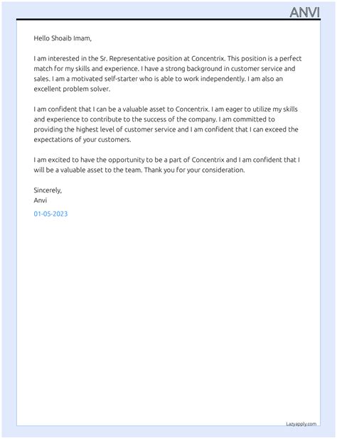 Cover Letter For Concentrix Lazyapply