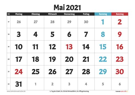 Kostenloser kalender zum ausdrucken mit feiertagen für 2021 und jedes jahr. Kalender Mai 2021 zum Ausdrucken Kostenlos - Kalender 2021 ...