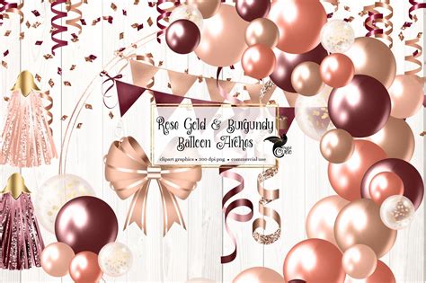 Rose Gold And Burgundy Balloon Arch Illustrations Creative Market
