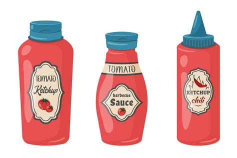 Collection Of Different Tomato Ketchup Set Of Bbq Sauce Bottle Isolated Vector Cartoon