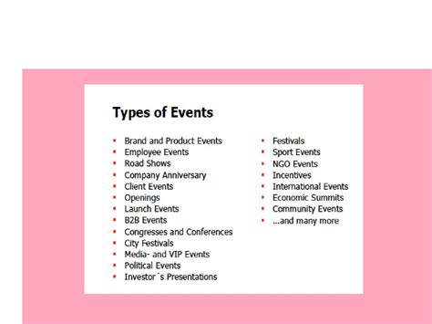 Types Of Events List