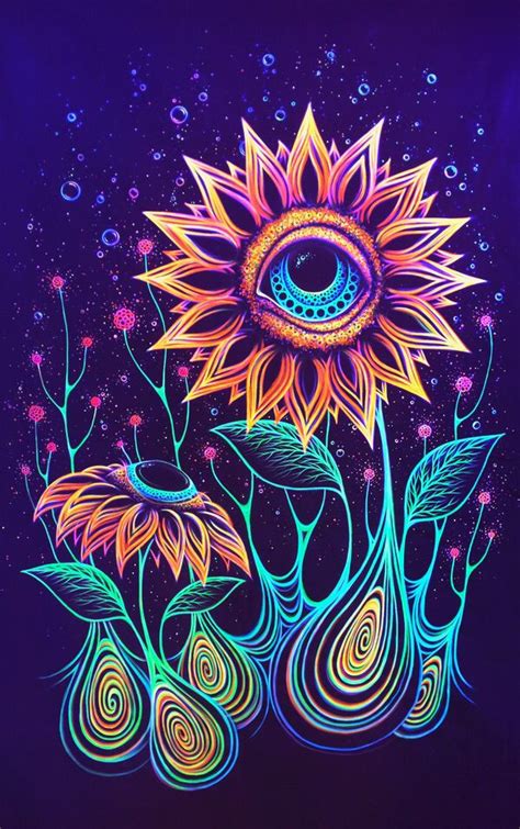 Colorful Psychedelic Flowers With A Third Eye Trippy Drawings