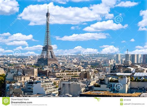 Paris Panorama With Eiffel Tower Stock Photo Image Of Paris Arch