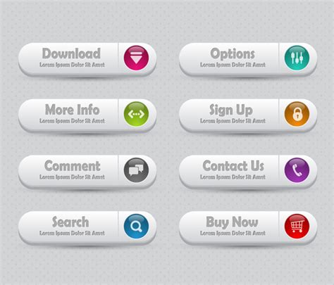 Webpage Buttons Set Design With White Background Vectors Graphic Art