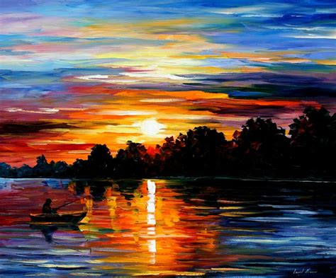 Leonid Afremov Sunset PALETTE KNIFE Oil Painting On Canvas By