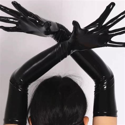 Sexy PVC Shiny Gloves Latex Faux Leather Long Gloves Wet Look Etsy