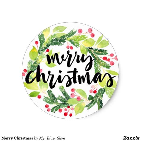 Merry Christmas Classic Round Sticker Christmas T Tags Printable