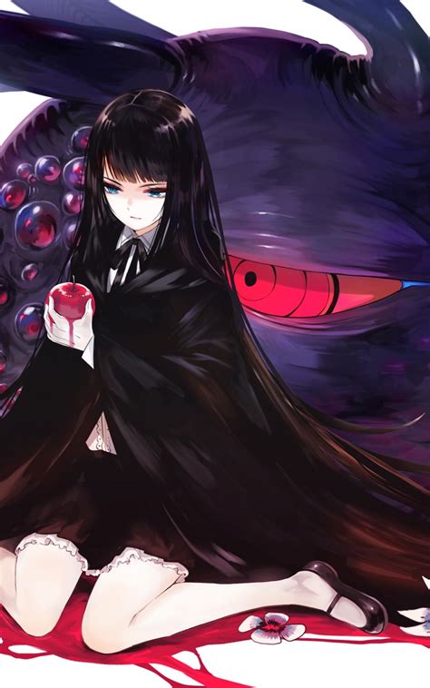 Download 1600x2560 Anime Girl Black Hair Sitting Apple