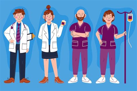 Free Vector Cartoon Doctors And Nurses Collection Illustration