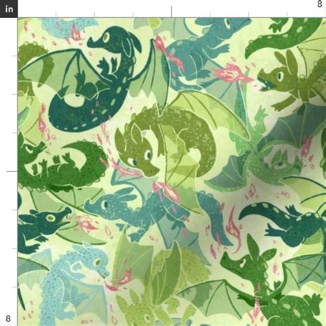 Whimsical Dragons Fabric Green Dragons By Morganmudway Etsy Singapore
