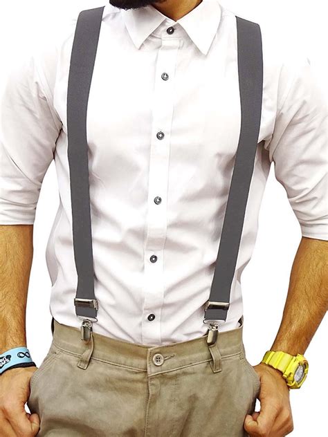 New Goods Listing Mens Elastic Leather Suspenders Y Back Retro Braces