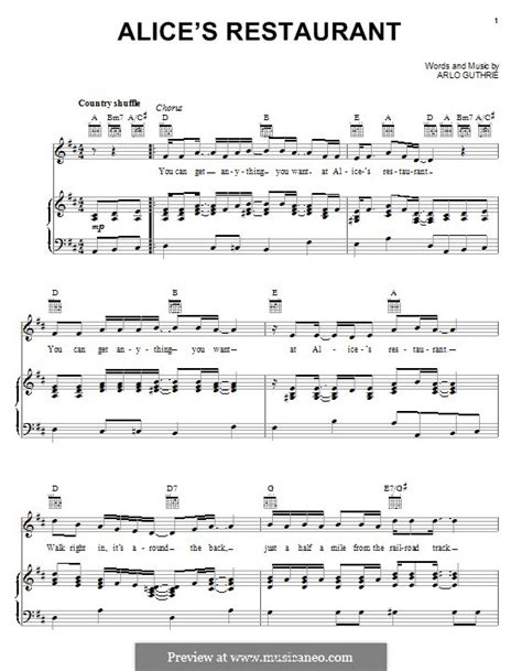 There's a lot of research supporting the theory that restaurant music directly impacts someone's flavor perception. Alice's Restaurant by A. Guthrie - sheet music on MusicaNeo
