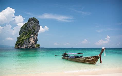 1366x768 Thailand Thai Sea Sky Beach Island Boat Ship Green Water