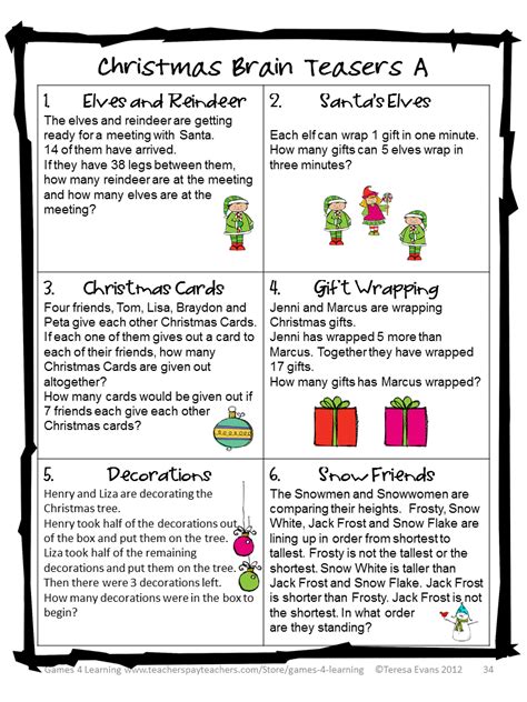 Printable Christmas Riddles For Adults Christmas Math Christmas